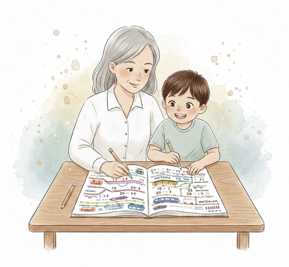 jufmetjou samen met jongetje leren 1920px